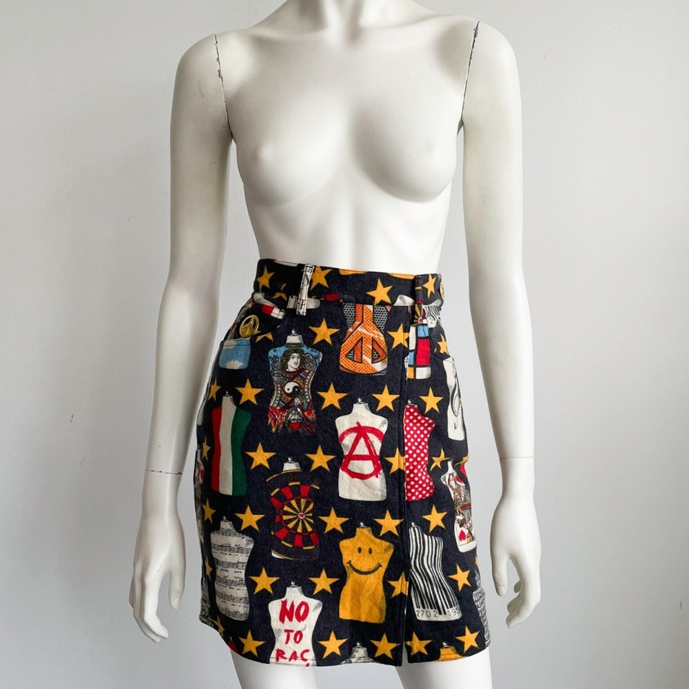 Moschino Vintage Black βNo Racismβ Iconic Print Mini Skirt